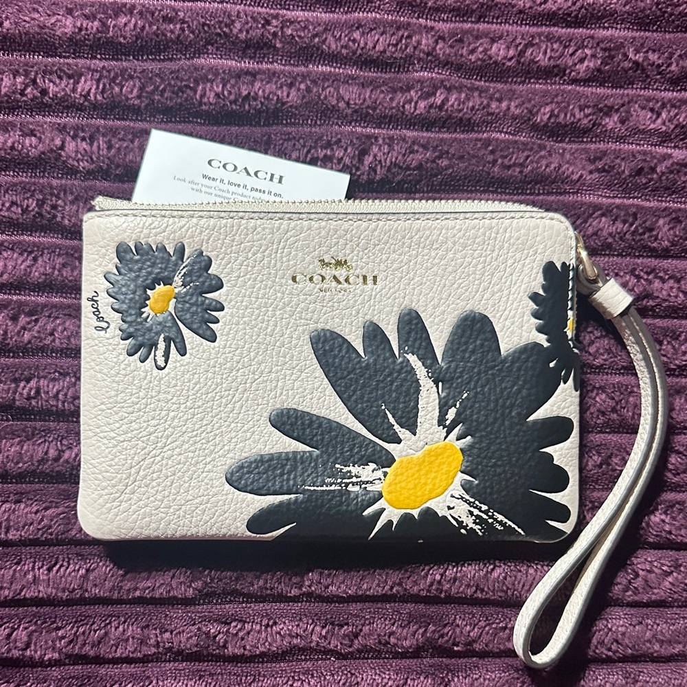 Coach White and Black Floral Wristlet